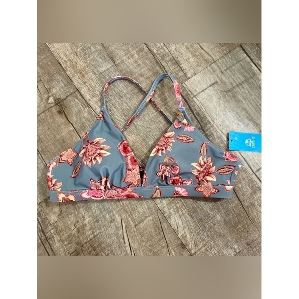 NWT Cupshe Floral Bikini Top – Medium Tropical Deep V Cross Back Swimwear